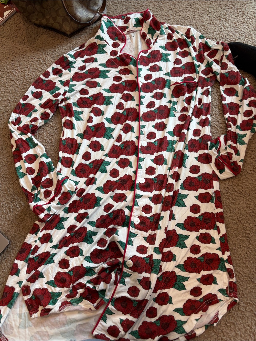 B69 Kickee Bamboo Nightdress, Md Poinsetta Print